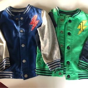 Okie Dokie Stretchy Soft Varsity Jackets Lot of 2 Green Blue Gray Toddler 3T